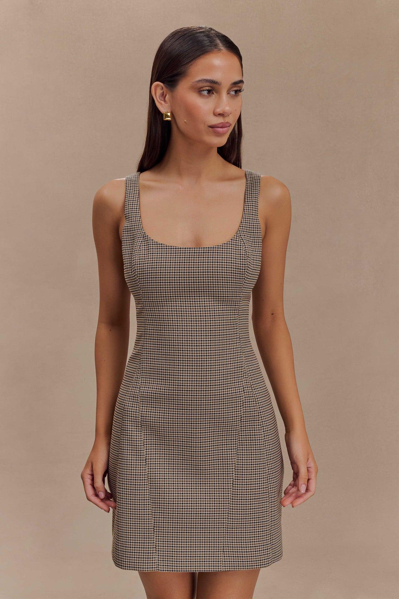 Beth Mini Dress - Tan Check Product Image