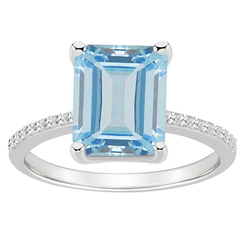 Alyson Layne Sterling Silver 10 mm x 8 mm Emerald Cut Gemstone & 1/10 Carat T.W. Diamond Ring, Womens Blue Product Image