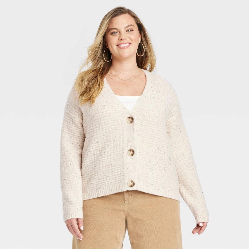 Womens Cozy Knit Button-Down Cardigan - Universal Thread Cream 2X Product Image