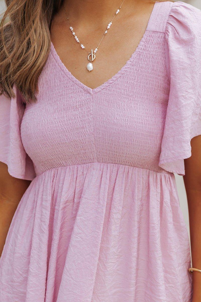 Pink Short Sleeve Smocked Mini Dress - FINAL SALE Product Image