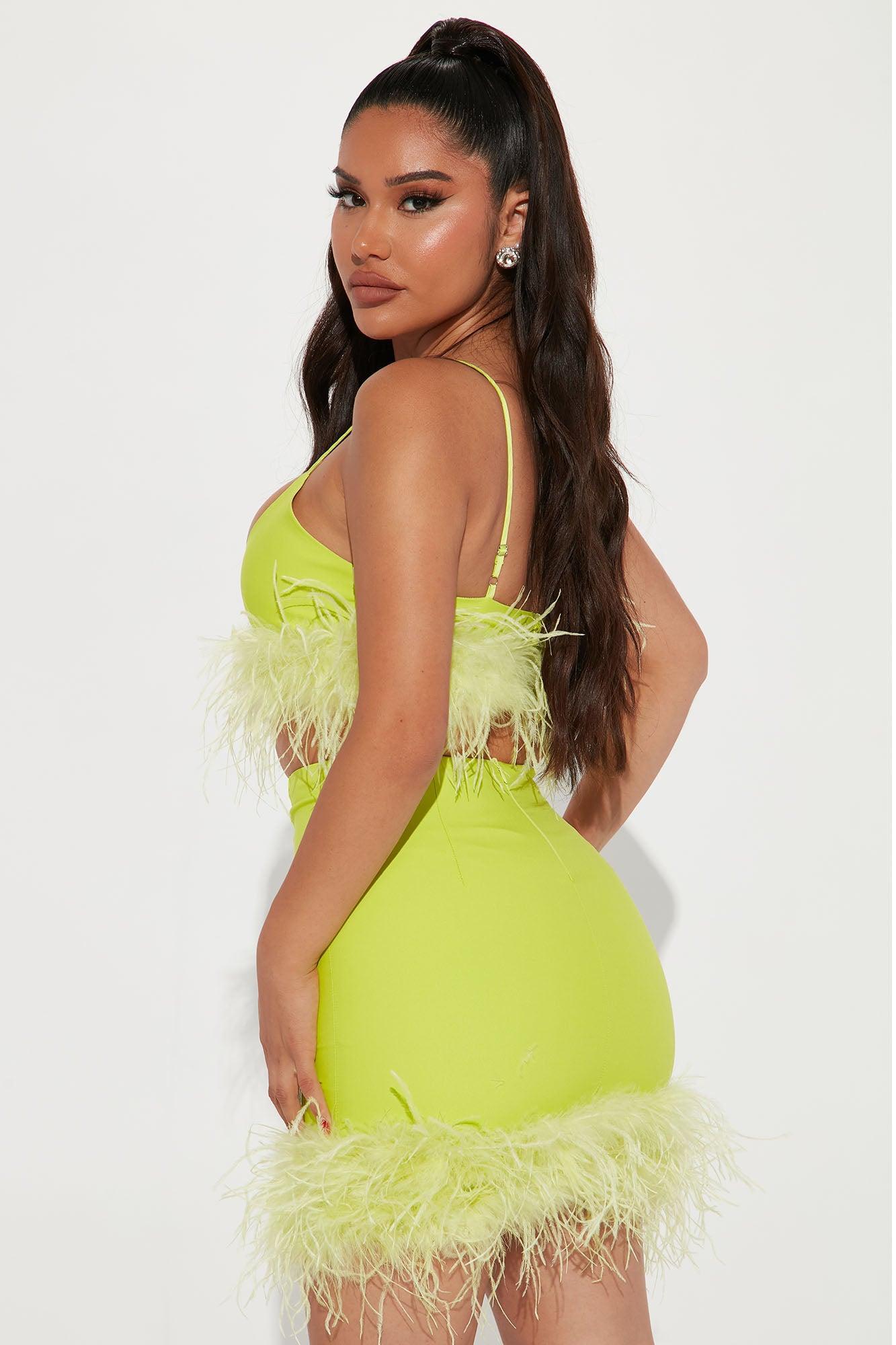 Chic In The City Feather Skirt Set - Lime Product Image