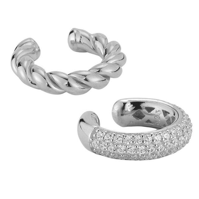 Sunkissed Sterling 14k Gold Over Silver Twist & Pave Ear Cuff Set, Womens, White Product Image