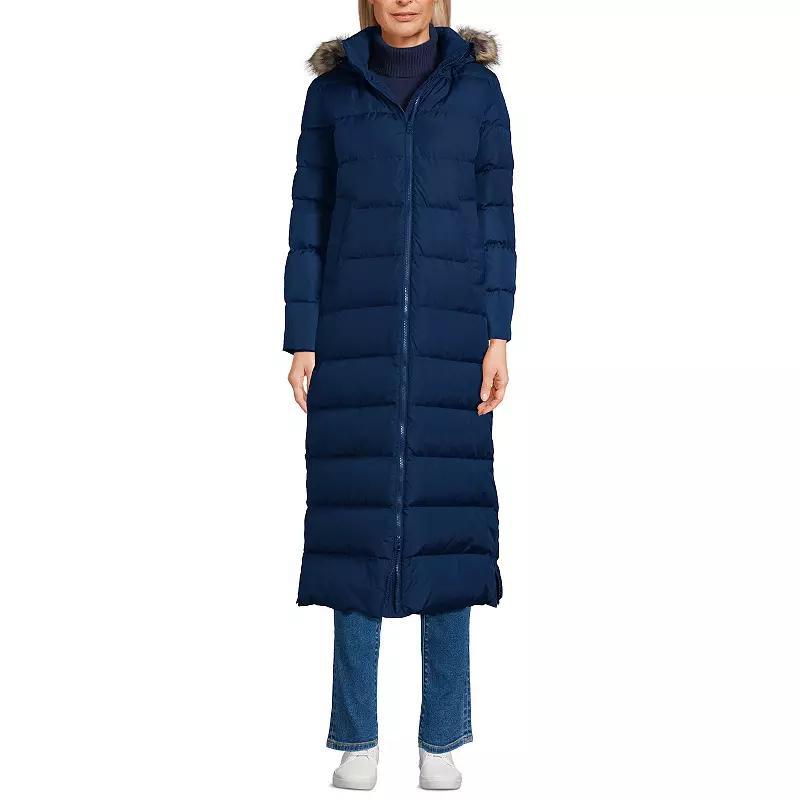 Petite Lands End Down Puffer Faux Fur Trim Hooded Long Winter Parka Coat, Womens Product Image