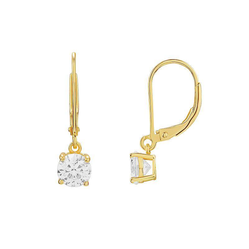 PRIMROSE Sterling Silver Cubic Zirconia Leverback Earrings, Womens, Yellow Gold Tone Product Image