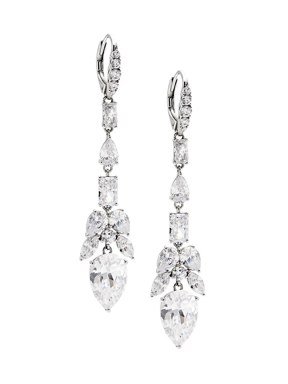 Womens Versailles Rhodium-Plated & Cubic Zirconia Drop Earrings Product Image