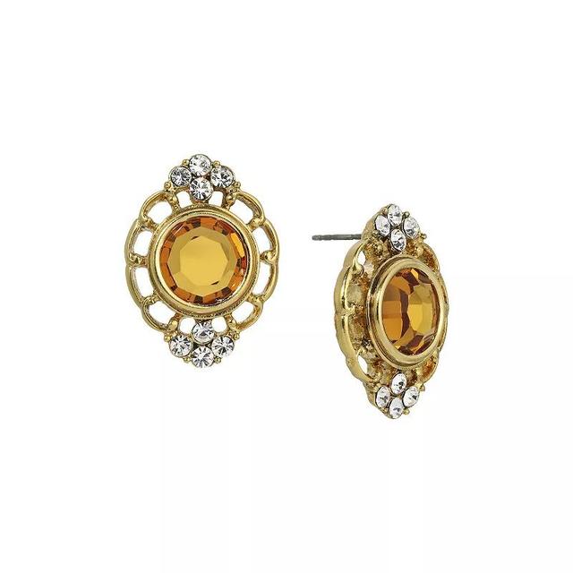 1928 Gold Tone Oval Filigree Button Stud Earrings, Womens, Beige Product Image