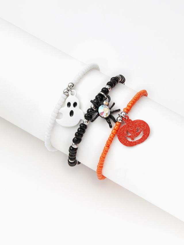 3PCS GHOST & SPIDER & PUMPKIN BRACELET SET