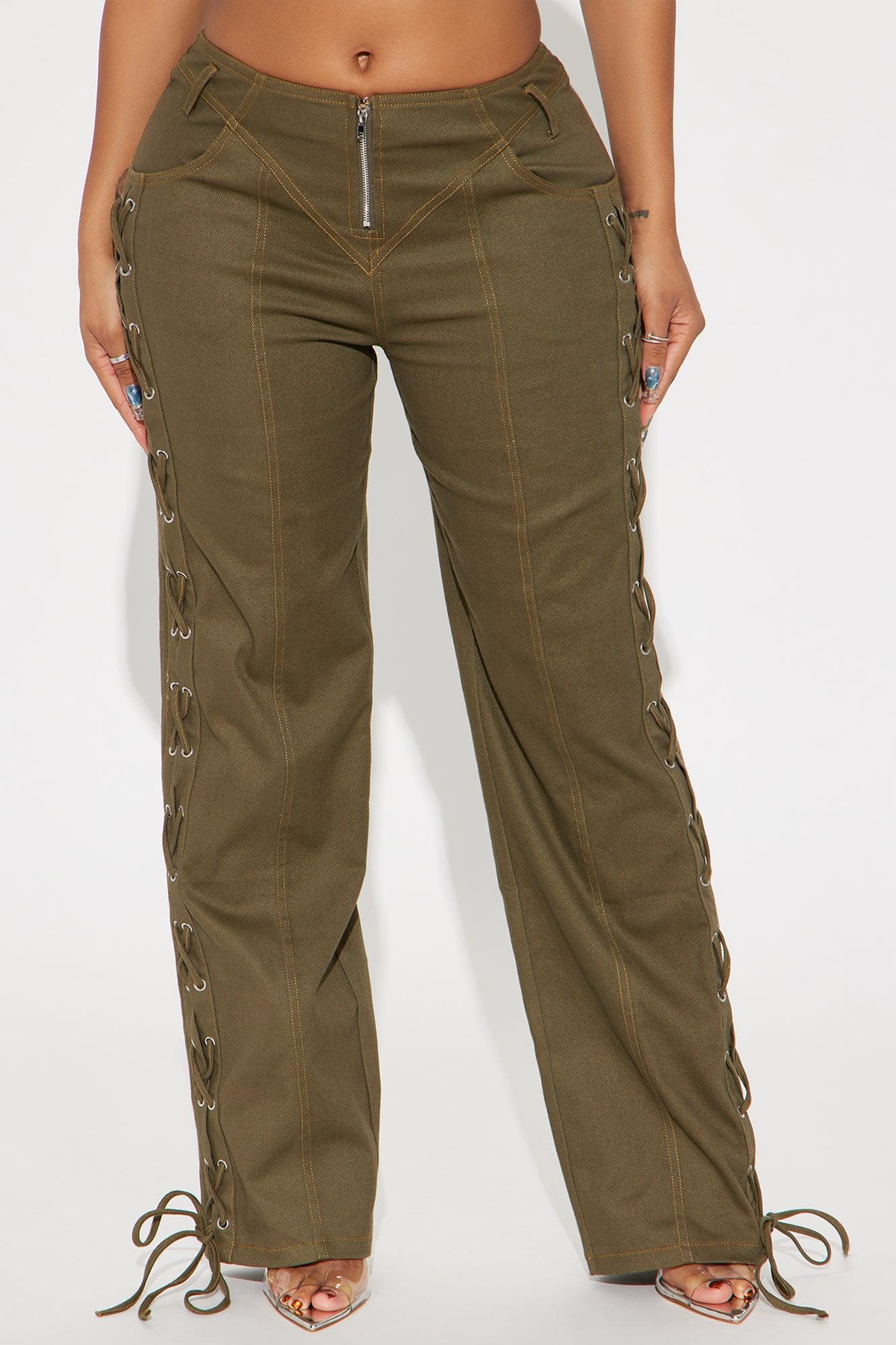 In It Together Lace Up Pant - Olive Product Image