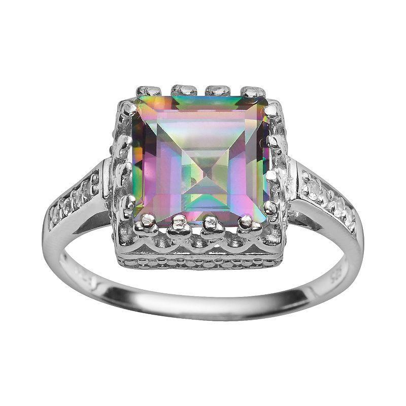 Designs by Gioelli Sterling Silver Rainbow Quartz and Lab-Created White Sapphire Crown Ring, Womens Multi Product Image