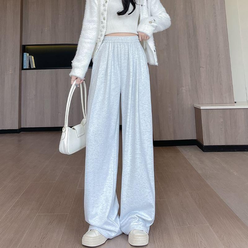 High Waist Plain Wide Leg Pants Product Image