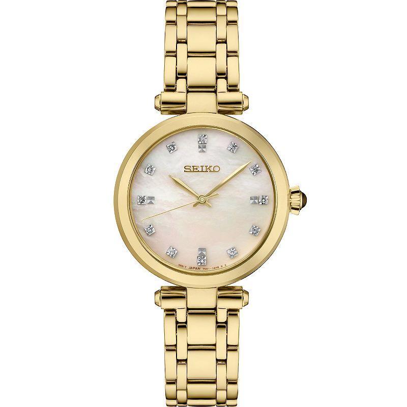 Seiko Womens Diamond (1/8 ct. t.w.) Gold-Tone Stainless Steel Bracelet Watch 30mm Product Image