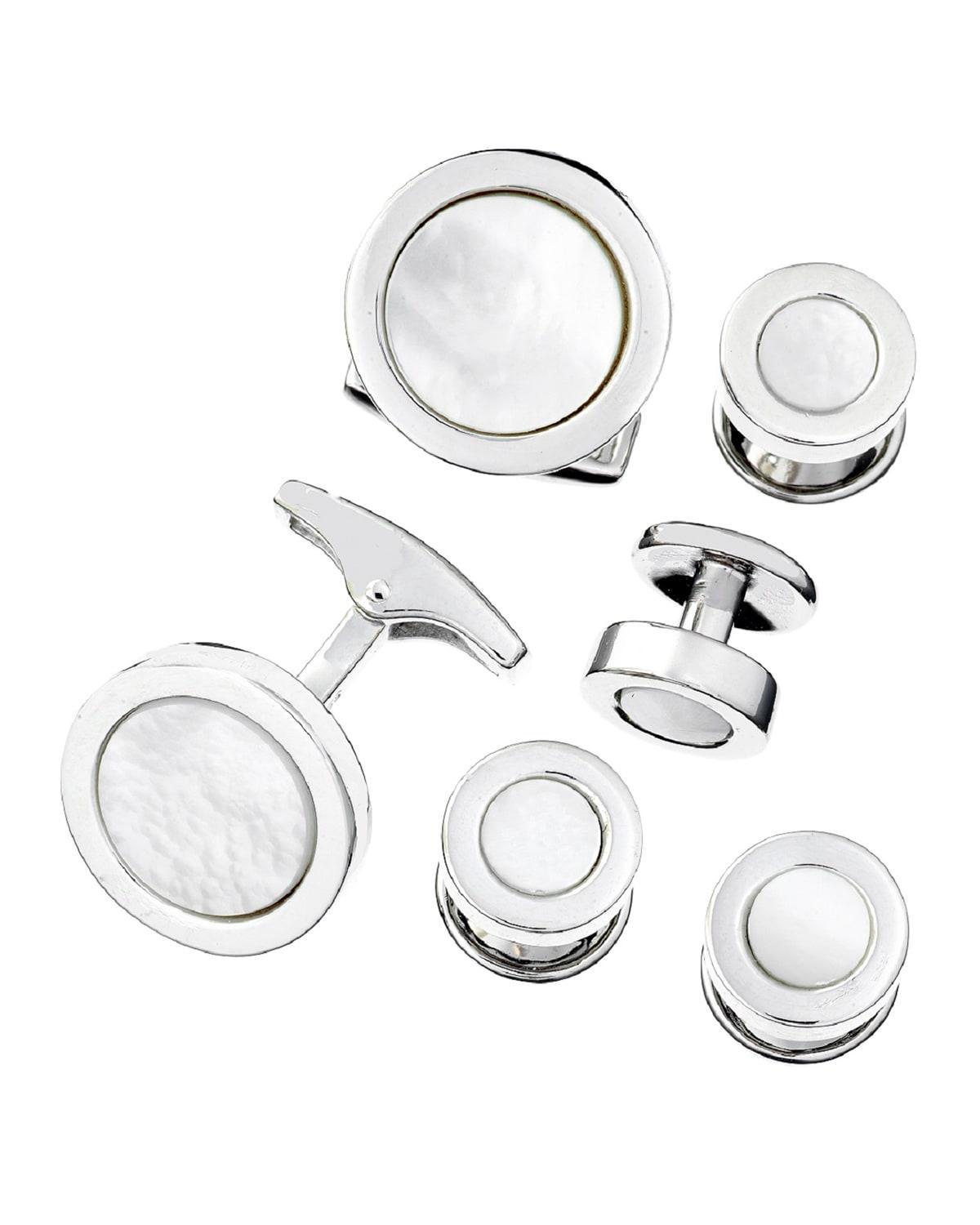 Mens Classic Round Mother Of Pearl 6-Piece Formal Cufflink & Tuxedo Stud Set Product Image