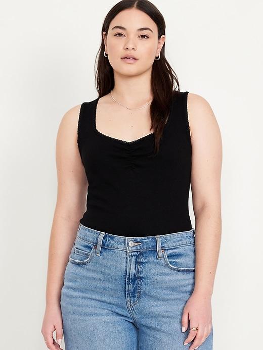 Cinched Rib-Knit Crop Tank Top Product Image