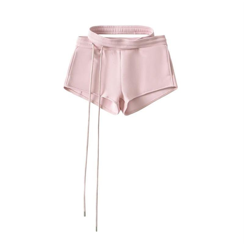 Drawstring Waist Plain Cutout Hot Pants Product Image