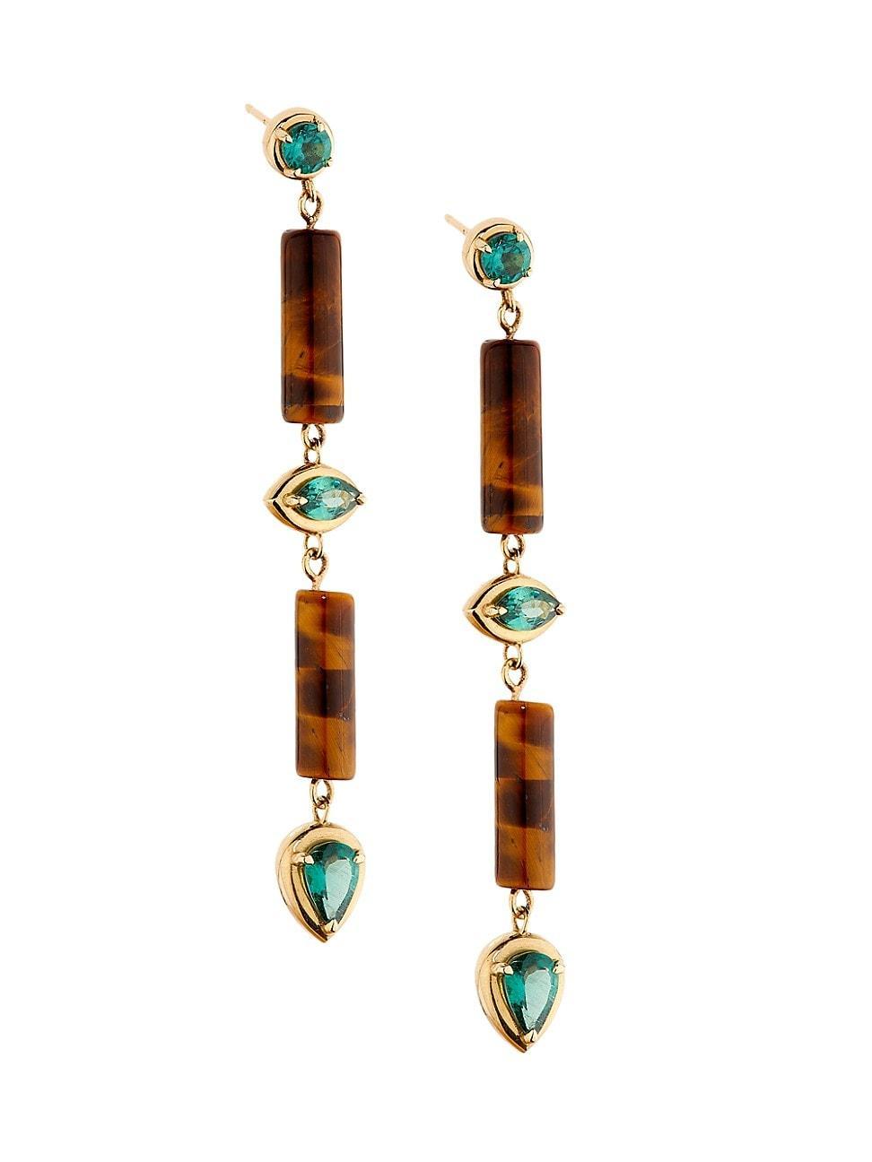 Womens Palace 14K Yellow Gold, Tigers Eye & Apatite Drop Earrings Product Image