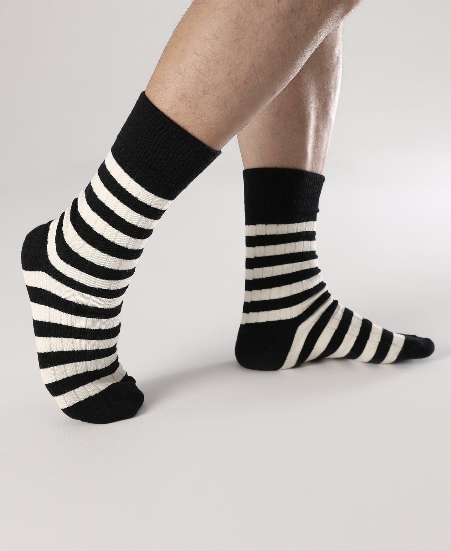 Retro Striped Cotton Socks - Black/White Product Image