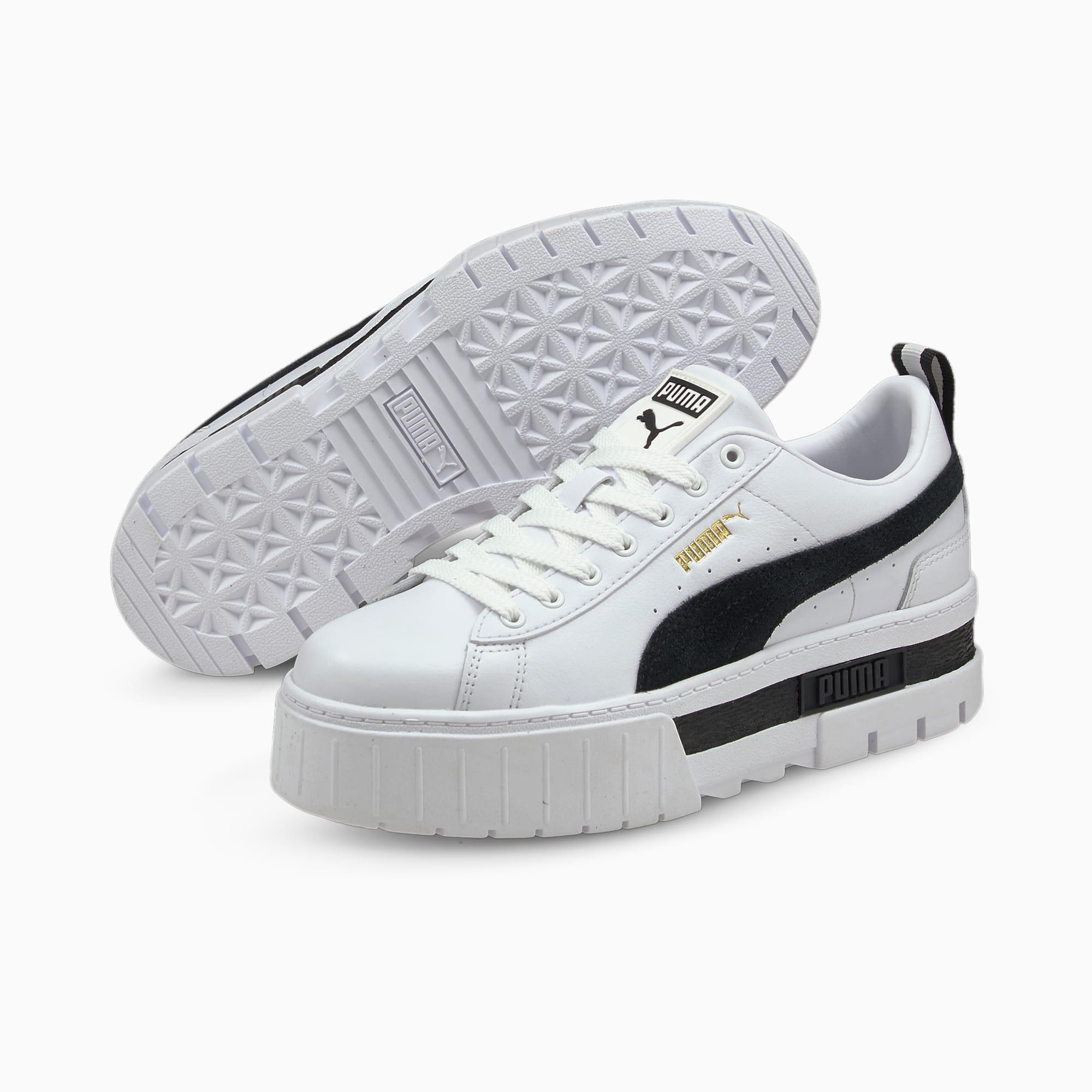 PUMA Mayze Leather Women's Sneakers in White/Black Product Image