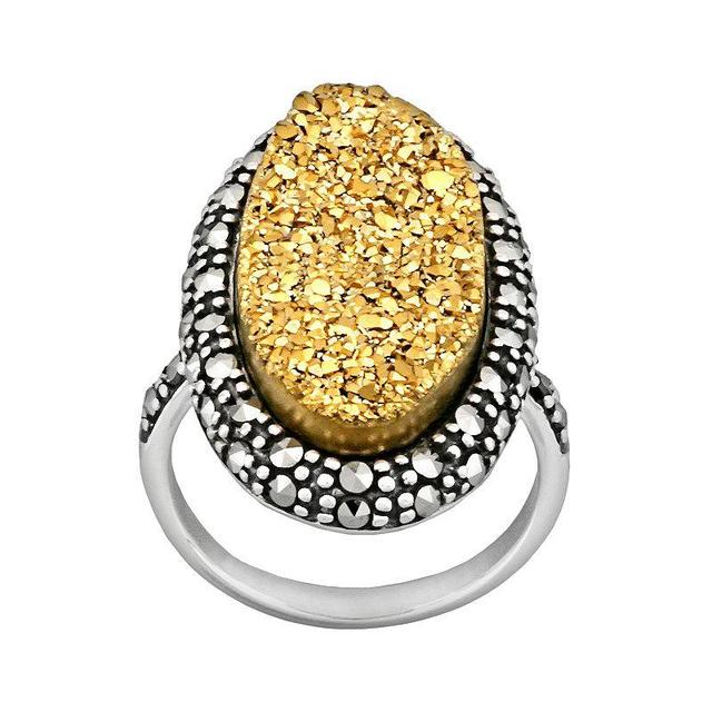 Sterling Silver Golden Drusy & Marcasite Ring, Womens Multicolor Product Image