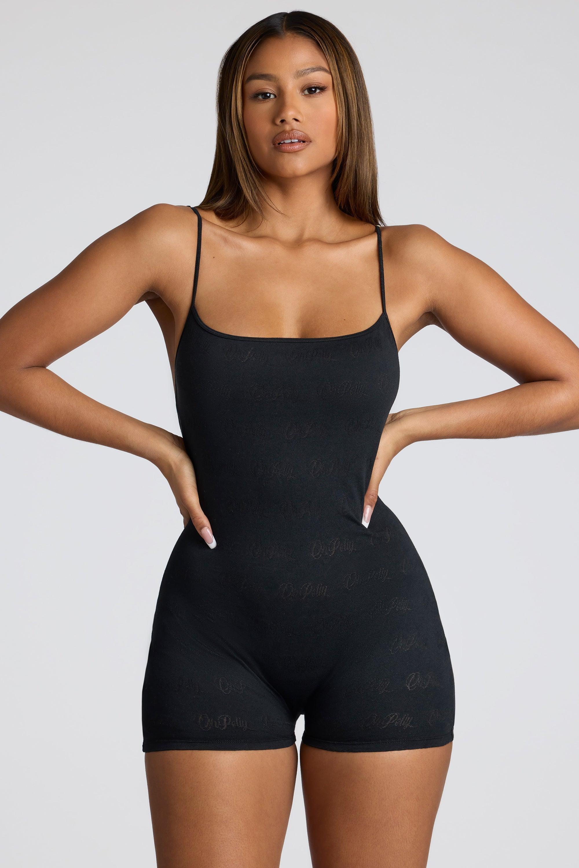 Strappy Low Back Pointelle Romper in Black Female Product Image