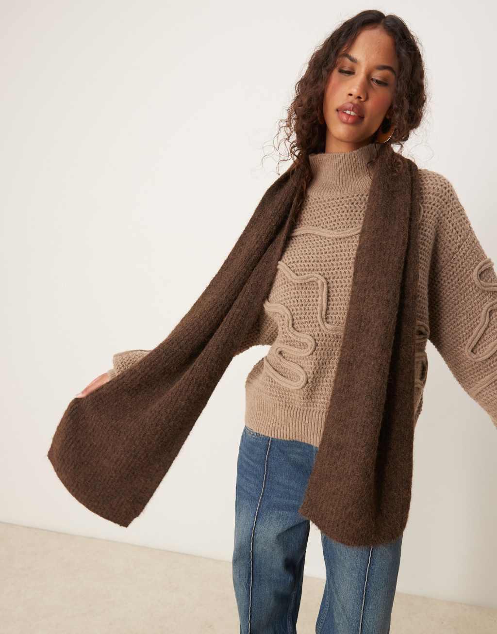 ASOS DESIGN knit scarf in wool mix in chocolate Product Image