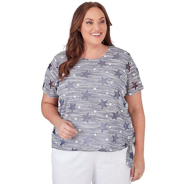 Plus Size Alfred Dunner Layered Space Dye Mesh Stars Side Tie Short Sleeve Top, Womens Blue Product Image