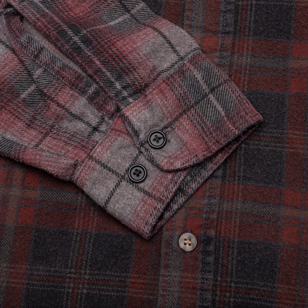 Flannel Shirt 7 Cuts Zipped Wide Shirt Over Dye - Brown Male Product Image