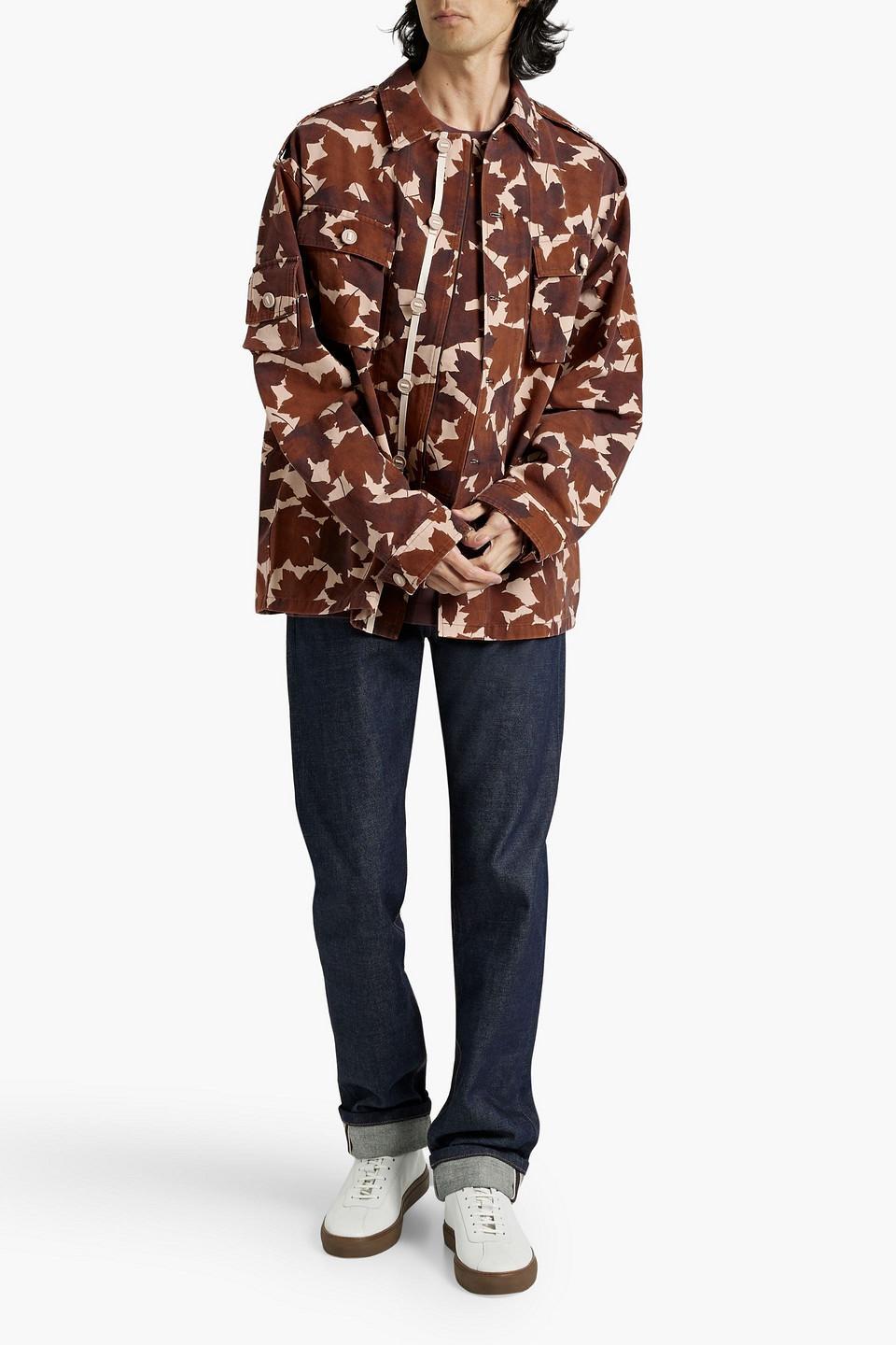 Printed Cotton-canvas Jacket In Brown Product Image