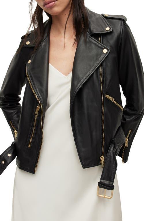 Balfern Sheepskin Leather Biker Jacket In Black/gold product image