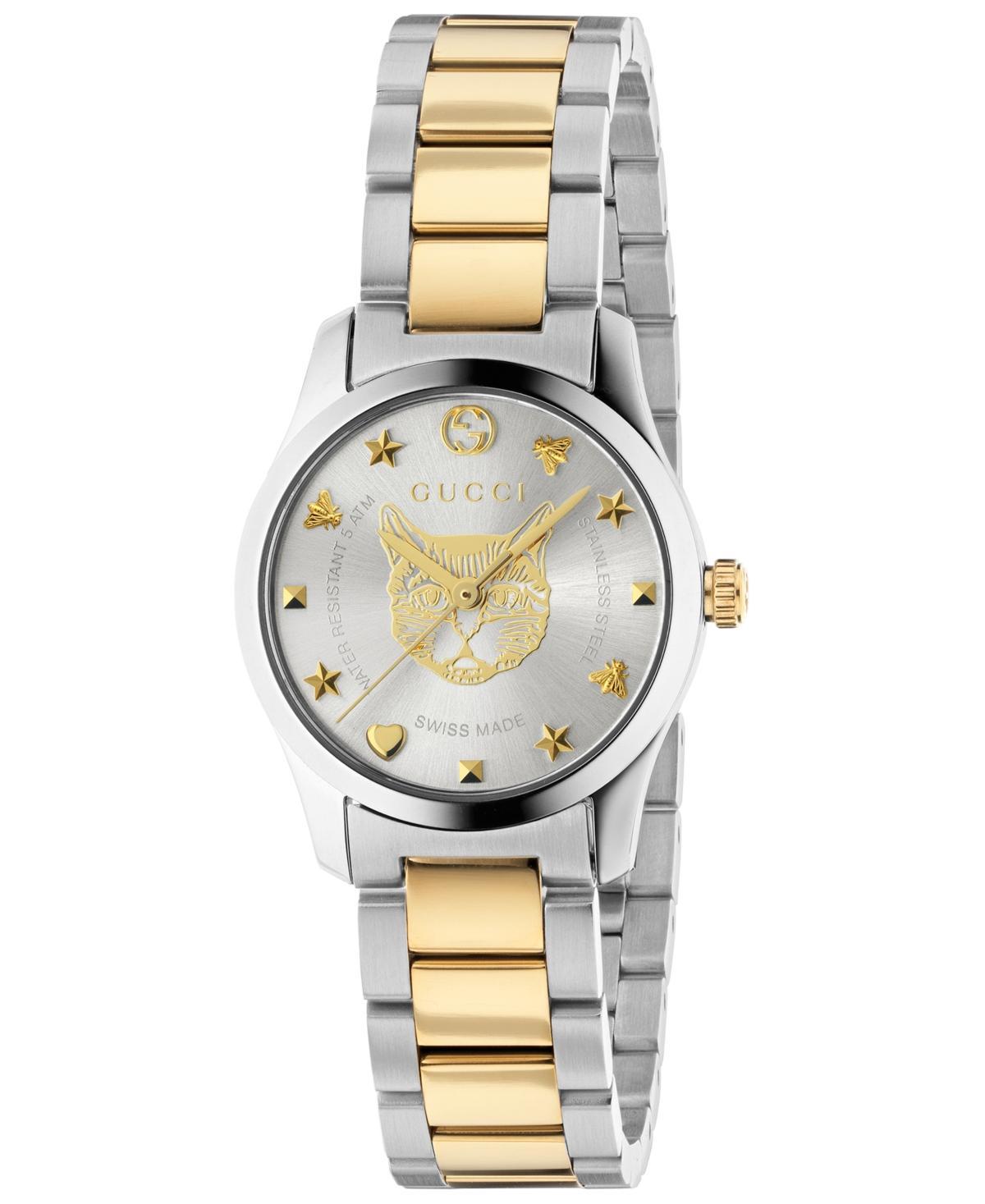 Womens G-Timeless Stainless Steel & Yellow Gold PVD Tiger Dial Bracelet Watch/44MM Product Image