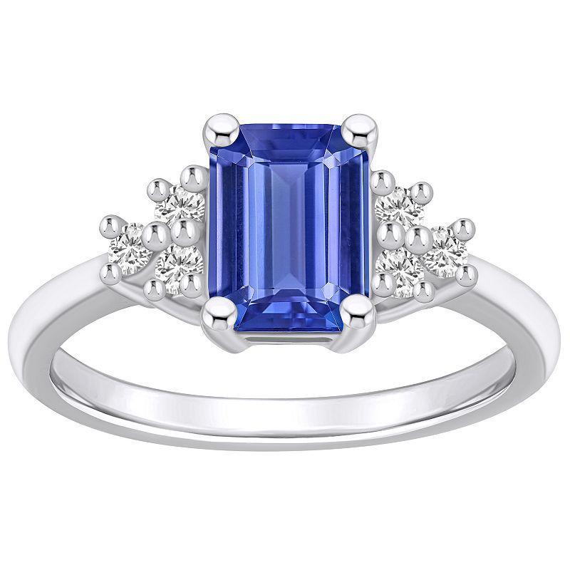 Alyson Layne 14k White Gold Emerald-Cut Tanzanite & 1/5 Carat T.W. Diamond Ring, Womens Purple Product Image