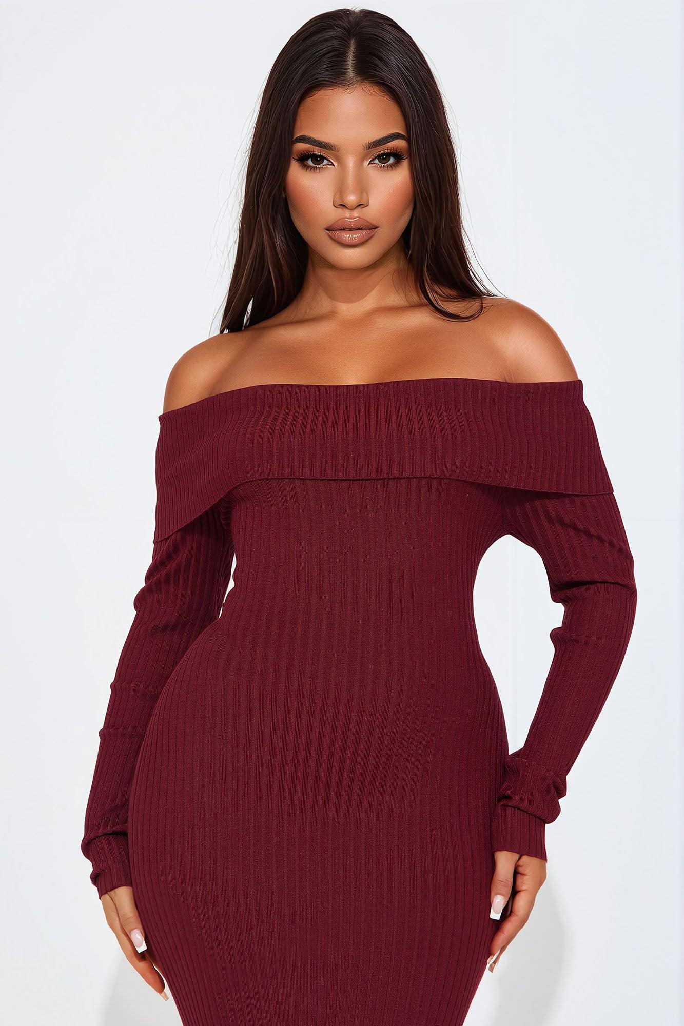 Going Steady Ribbed Midi Dress - Wine Product Image