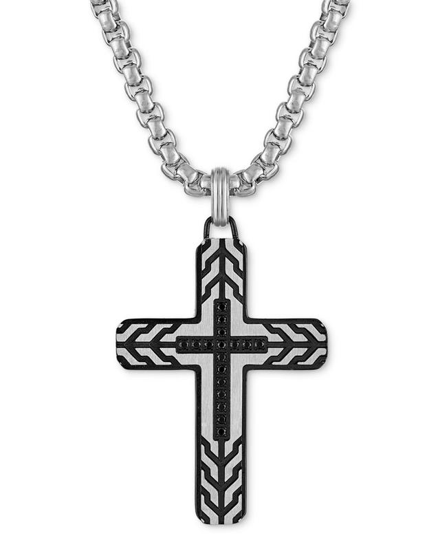 Esquire Mens Jewelry Black Diamond Cross 22 Pendant Necklace (1/5 ct. t.w.) in Stainless Steel Ion-Plate, Created for Macys - Black Product Image