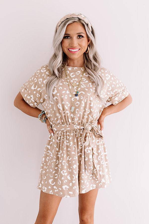 Sincerely Chic Leopard Romper in Iced Latte Product Image