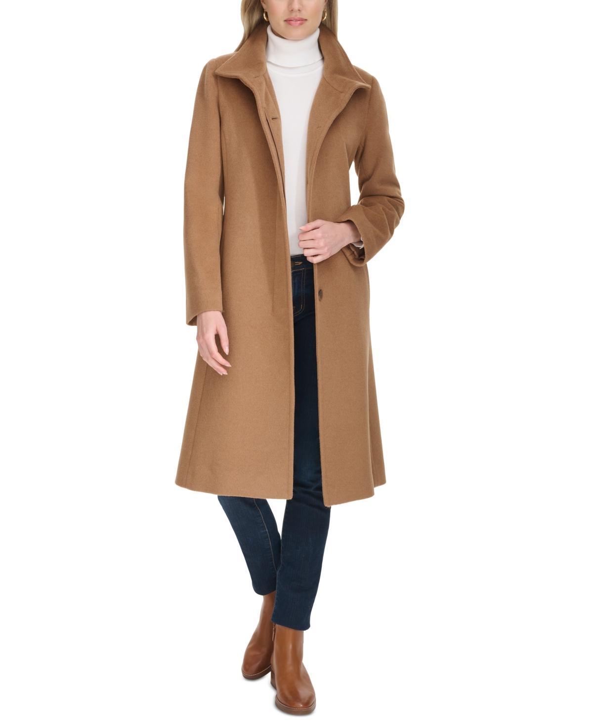 Cole Haan Womens Stand-Collar Single-Breasted Wool Blend Coat Product Image