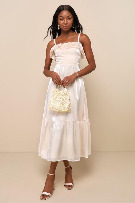 Heavenly Essence Cream Organza Tiered Ruffled Midi Dress Product Image