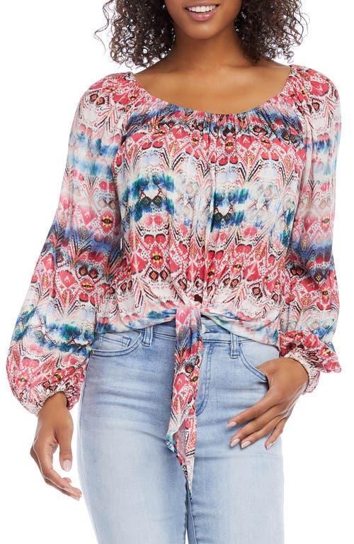 Karen Kane Printed Scoop Neck Blouson Sleeve Tie Front Top Product Image