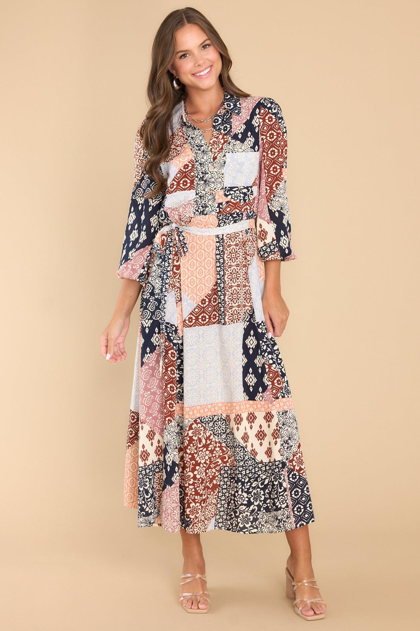 Hear The Applause Rust Patchwork Maxi Dress Print Product Image