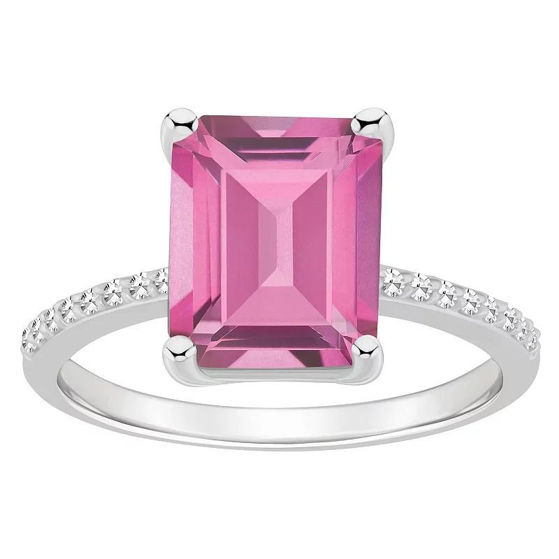 Alyson Layne Sterling Silver Emerald Cut Pink Topaz 1/10 Carat T.W. Diamond Ring, Womens Product Image