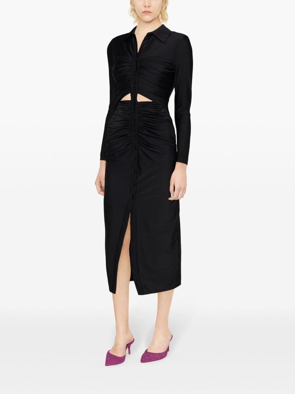 Womens Black Ruched Cut-out Stretch-woven Midi Dress Product Image