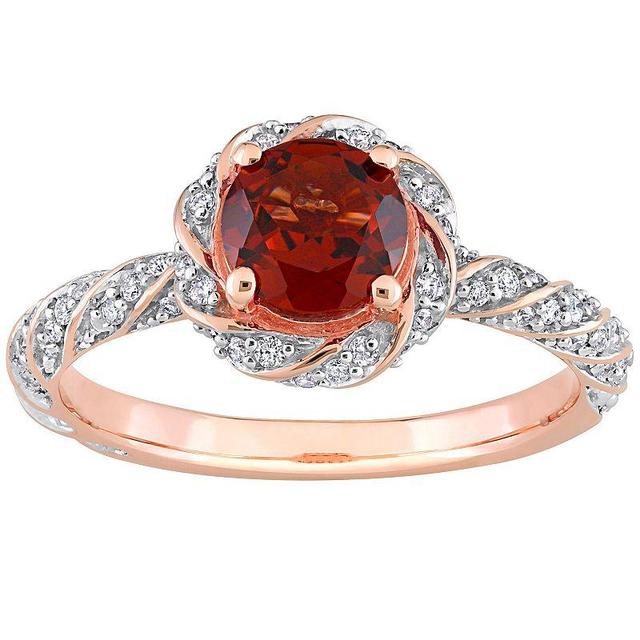 Stella Grace 14k Rose Gold Garnet & 1/4 Carat T.W. Diamond Halo Vintage Ring, Womens Product Image