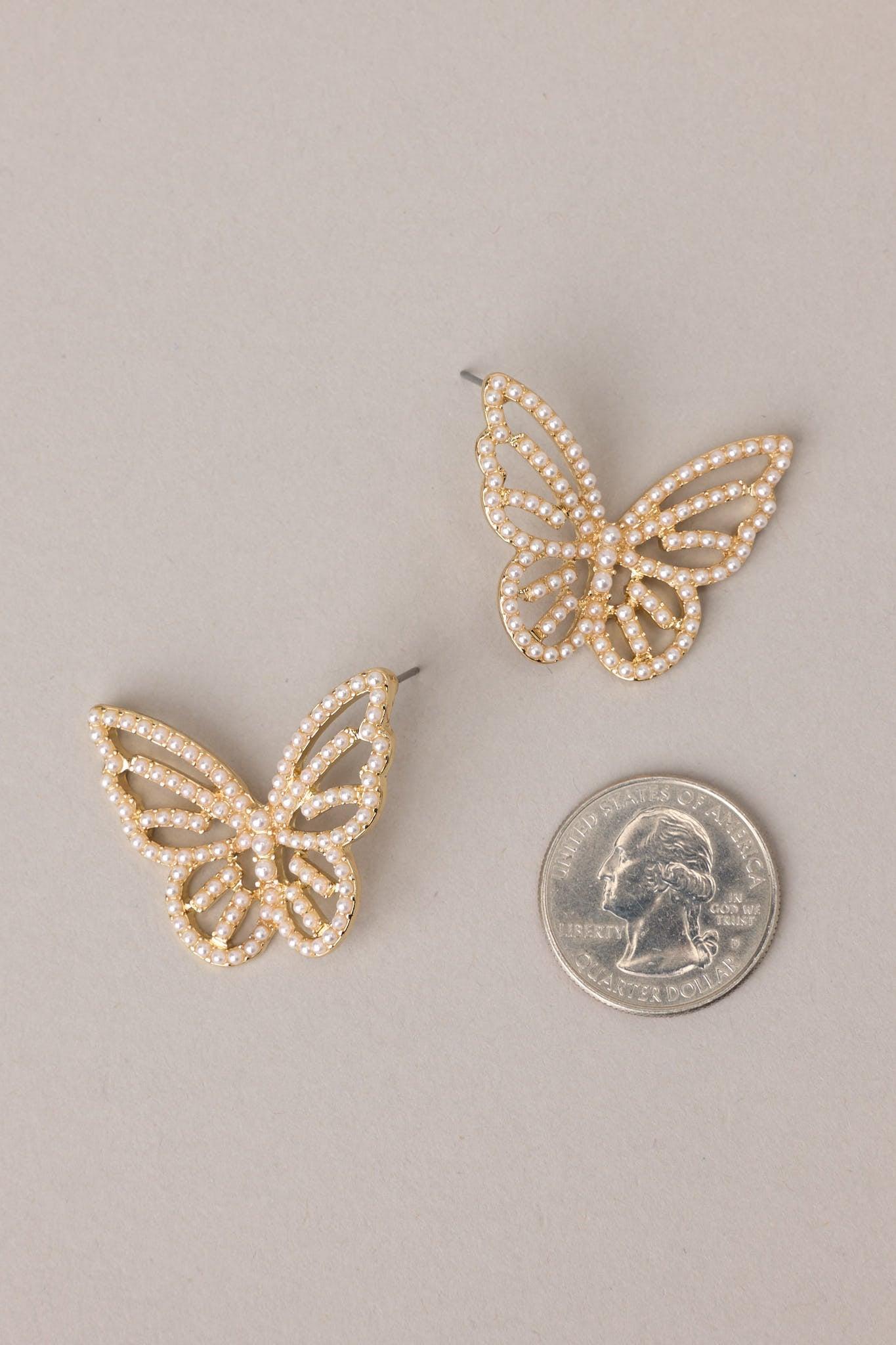 Graceful Flutter Gold Pearl Butterfly Earrings Product Image