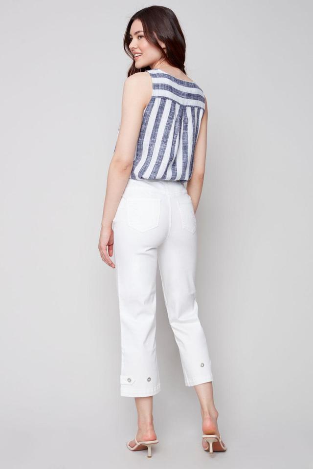 Pull on denim pant with side button detail Product Image