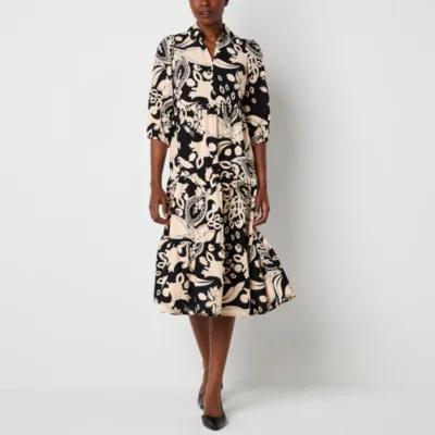 52seven Womens 3/4 Sleeve Floral Midi Shift Dress product image