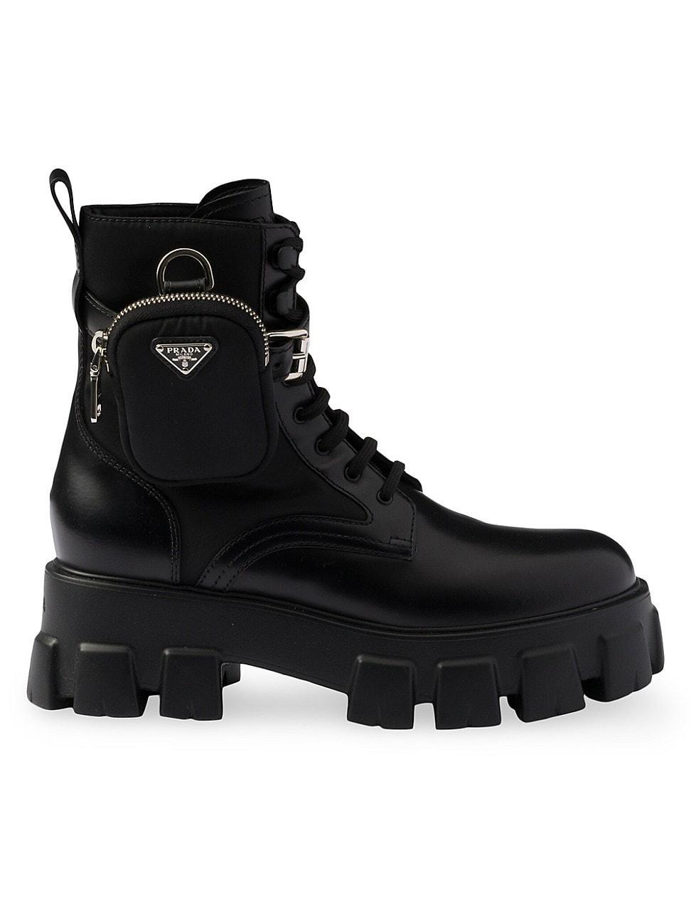 Womens Monolith Leather and Re-Nylon Combat Boots Product Image