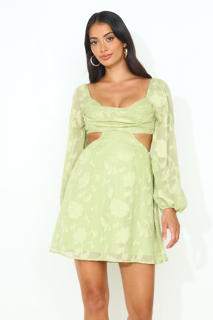 Dainty Long Sleeve Mini Dress Green Product Image