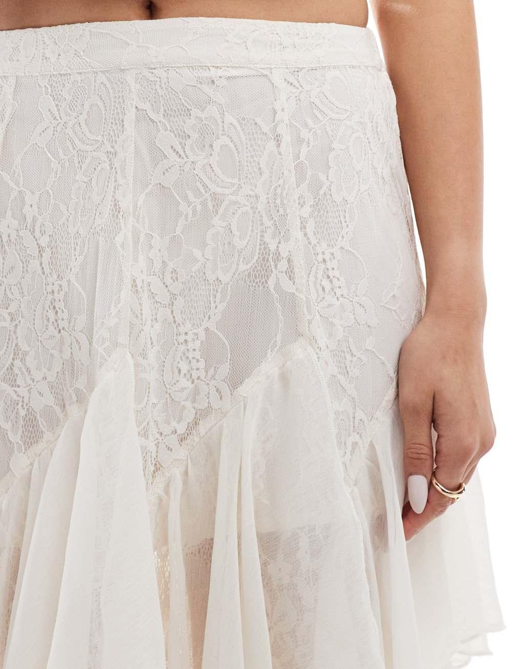 Miss Selfridge lace and chiffon mix maxi skirt in ivory Product Image