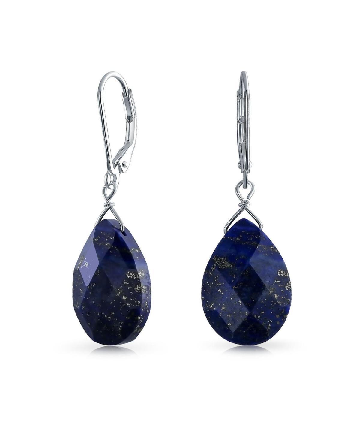 Bling Jewelry Blue Natural Lapis Lazuli Faceted Teardrop Pear Shaped Drop Dangle Lever back Earrings For Women Sterling Silver Product Image