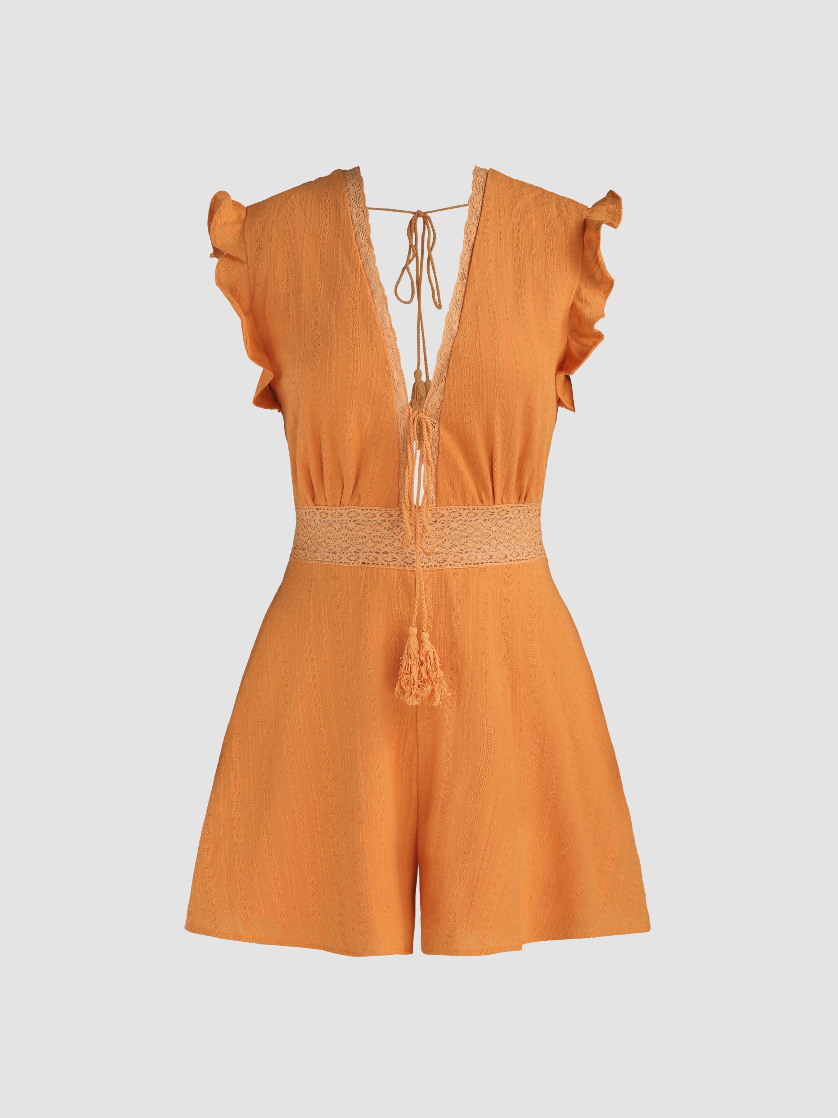 V-neck Knotted Ruffle Hem Romper Product Image