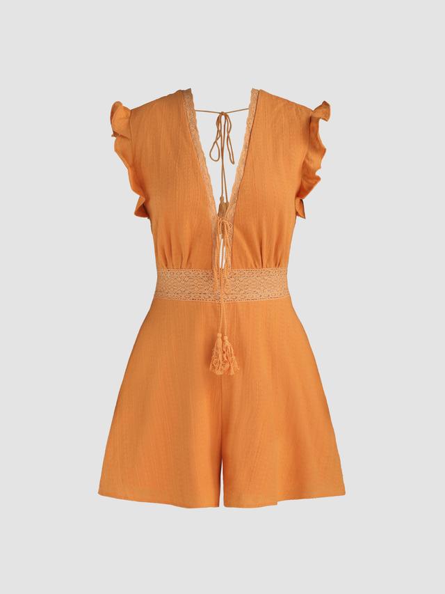 V-neck Knotted Ruffle Hem Romper Product Image