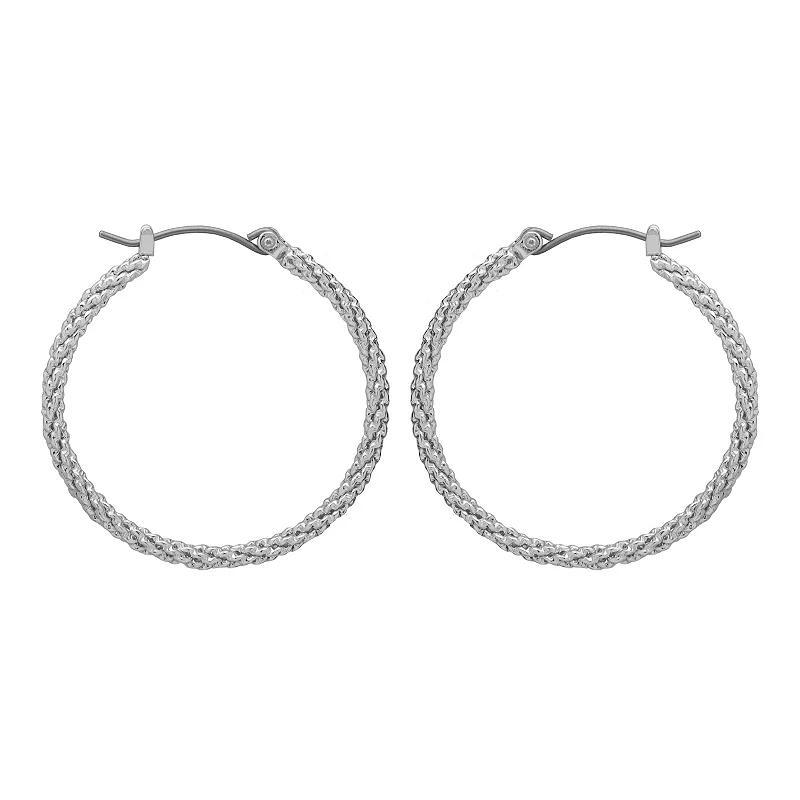 Emberly Silver Tone Textured Delicate Hoop Earrings, Womens Product Image